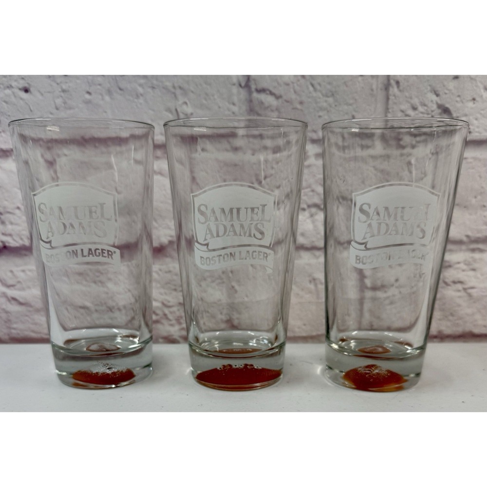 Sam Adams Boston Lager 3D Football Lot Of 3 Set 16 oz Glass Pint